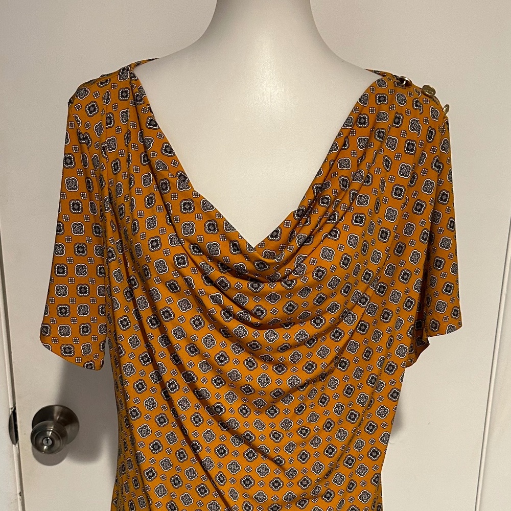 Michael Kors Women Design Cowl Neck Marigold Top Shirt - Size XL - NEW With Tags - Picture 2 of 16